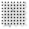 12x12 Polished Statuario Basketweave With Toros Black Dot.