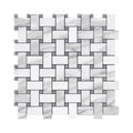 13x13 Polished Statuario Basketweave (LARGE) With Ocean Grey Dot.