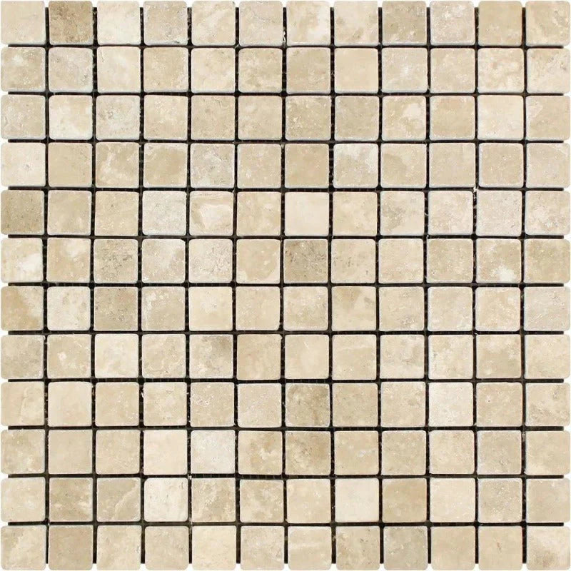 1x1 Tumbled Durango Travertine Mosaic Tile.