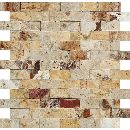 1x2 Split-faced Valencia Travertine Brick Mosaic Tile.