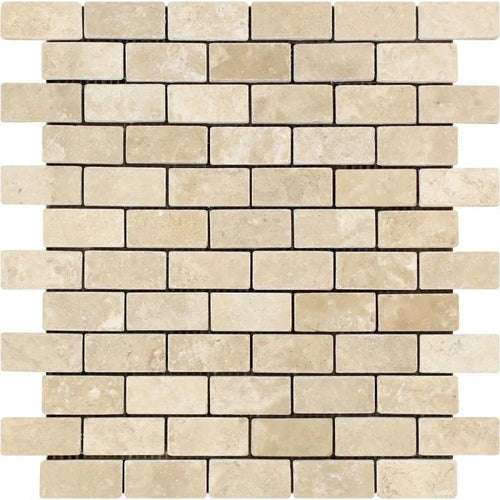 1x2 Tumbled Durango Travertine Brick Mosaic Tile.