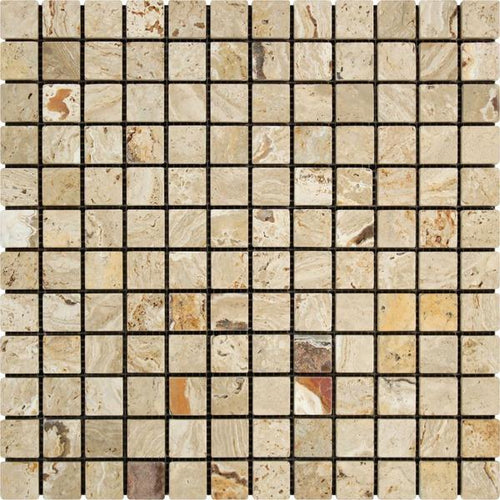 1x1 Tumbled Valencia Travertine Mosaic Tile.