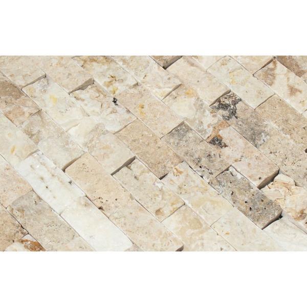 1x2  Split-faced Philadelphia Travertine Brick Mosaic Tile.