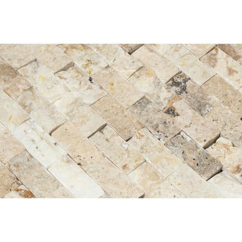 1x2  Split-faced Philadelphia Travertine Brick Mosaic Tile.