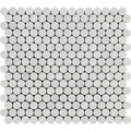 Oriental White Honed Marble Penny Round Mosaic Tile.