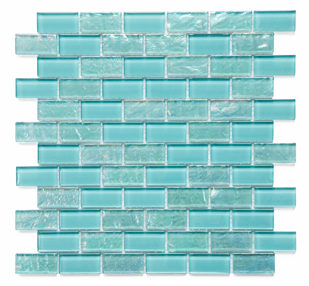 Crystal Aqua Osaka Maldives Green 1x2 Glass Mosaic Tile