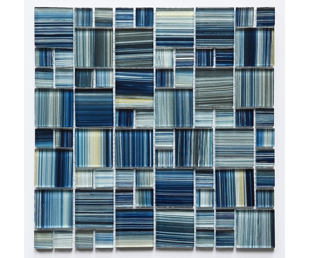 Crystal Aqua Aba Steel Blue Multangular Glass Mosaic Tile