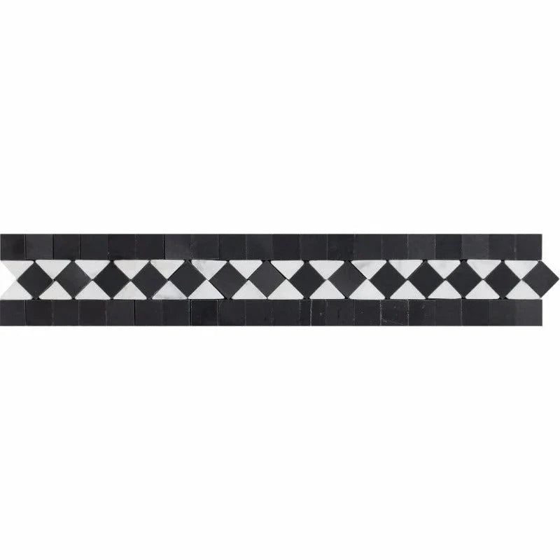 2x12 Honed Bianco Carrara Marble BIAS Border w/ Black Dots.