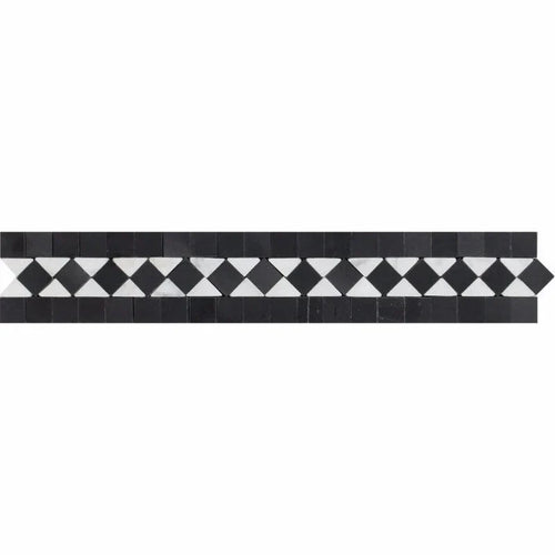 2x12 Honed Bianco Carrara Marble BIAS Border w/ Black Dots.