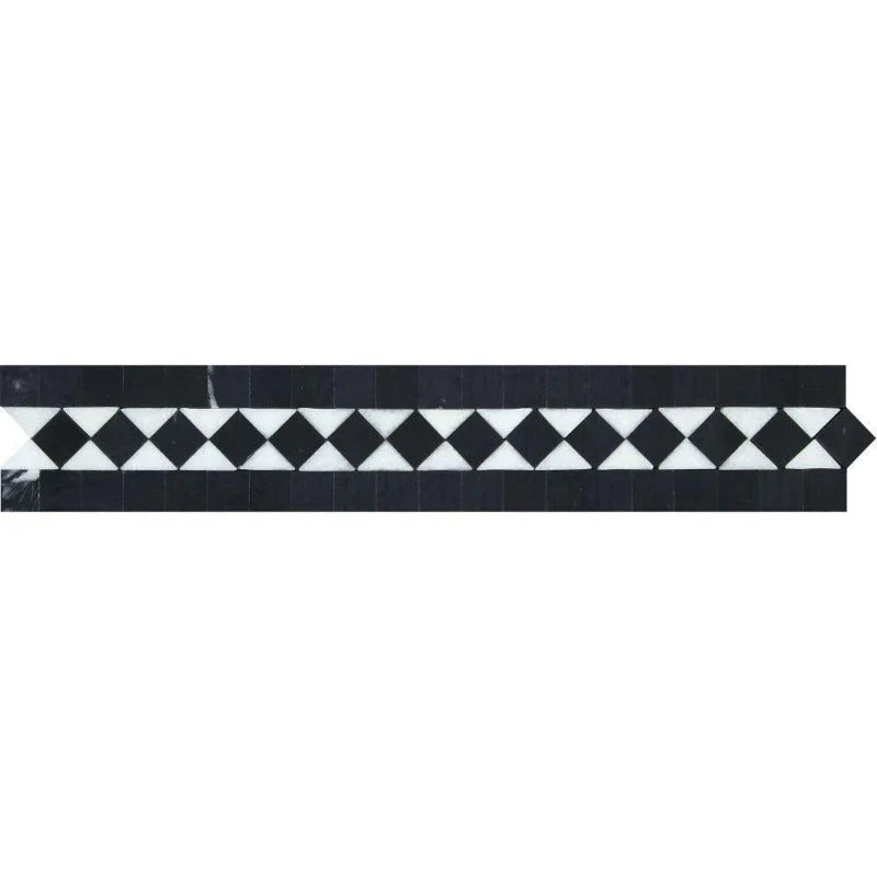 2x12 Honed Thassos White Marble BIAS Border w/ Black Dots.