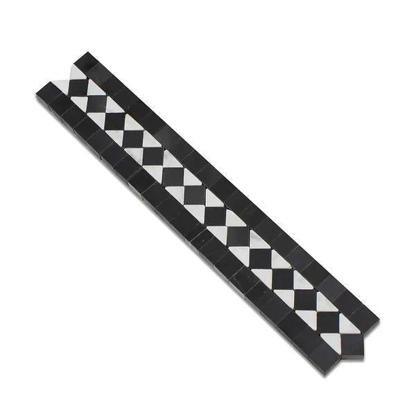 2x12 Polished Bianco Carrara Marble BIAS Border w/ Black Dots.
