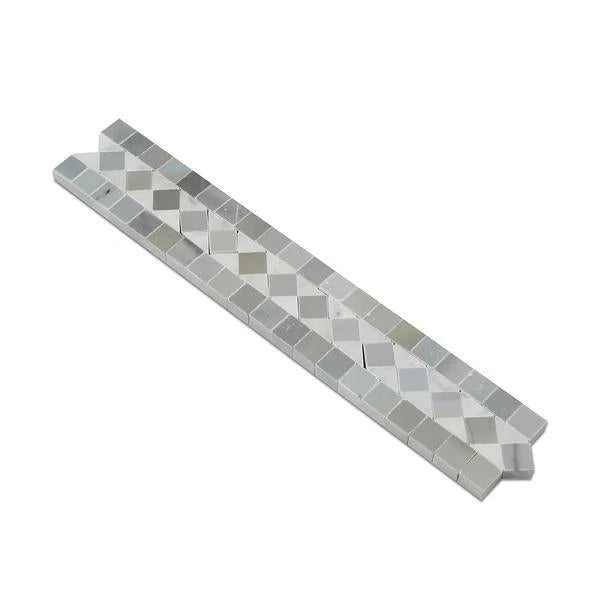 2x12 Polished Bianco Carrara Marble BIAS Border w/ Blue-Gray Dots.