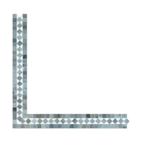 2x12 Polished Thassos White Marble BIAS Border w/ Blue-Gray Dots.