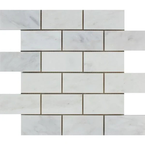 2x4 Polished Oriental White Marble Brick Mosaic Tile.