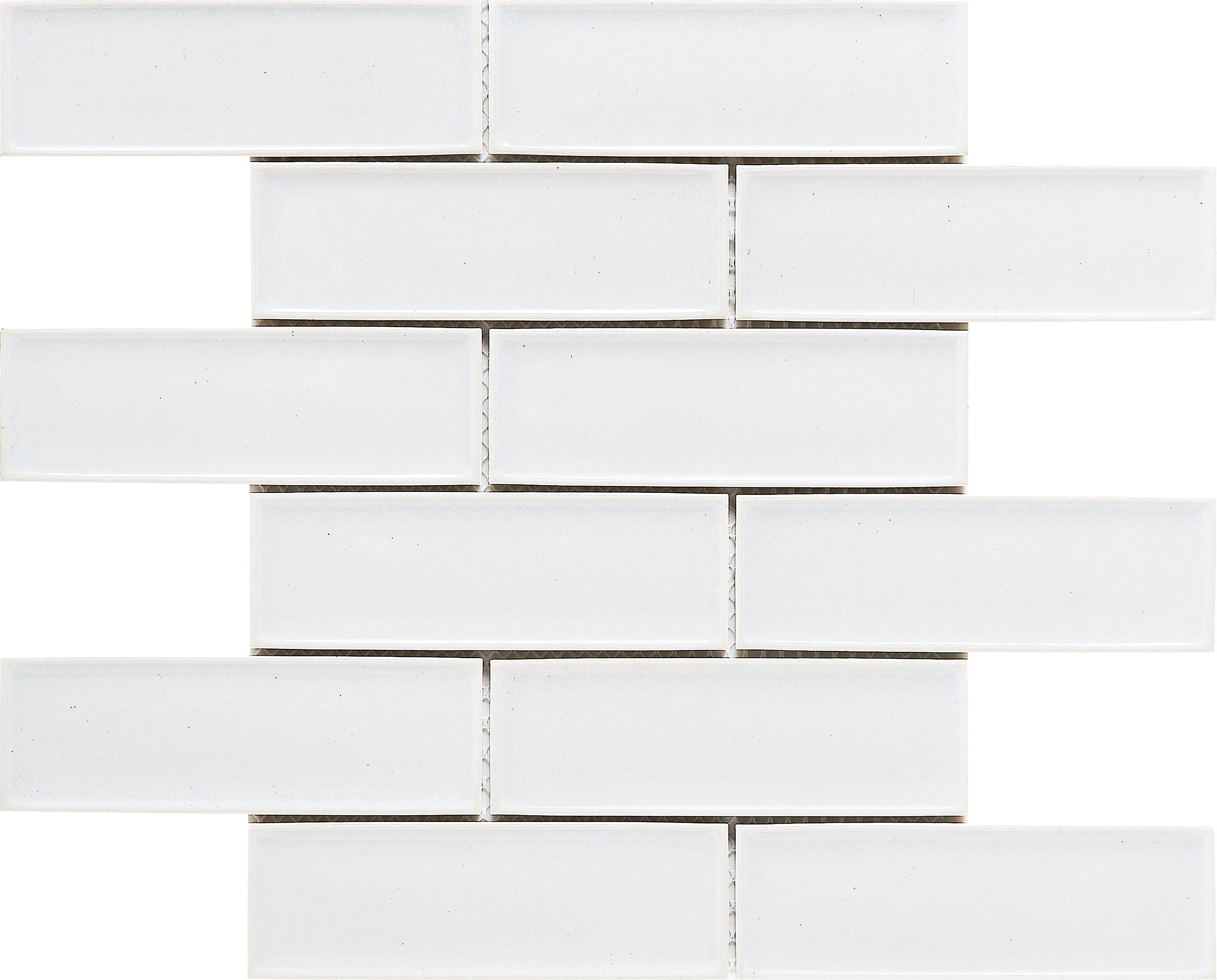 White 2x6 Beveled Brick Porcelain Mosaic Tile - Onlinetileshop.com
