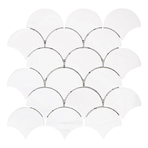 3 Bianco Dolomite Marble Large Fan Shape ( Rain Drop ) Mosaic Tile.