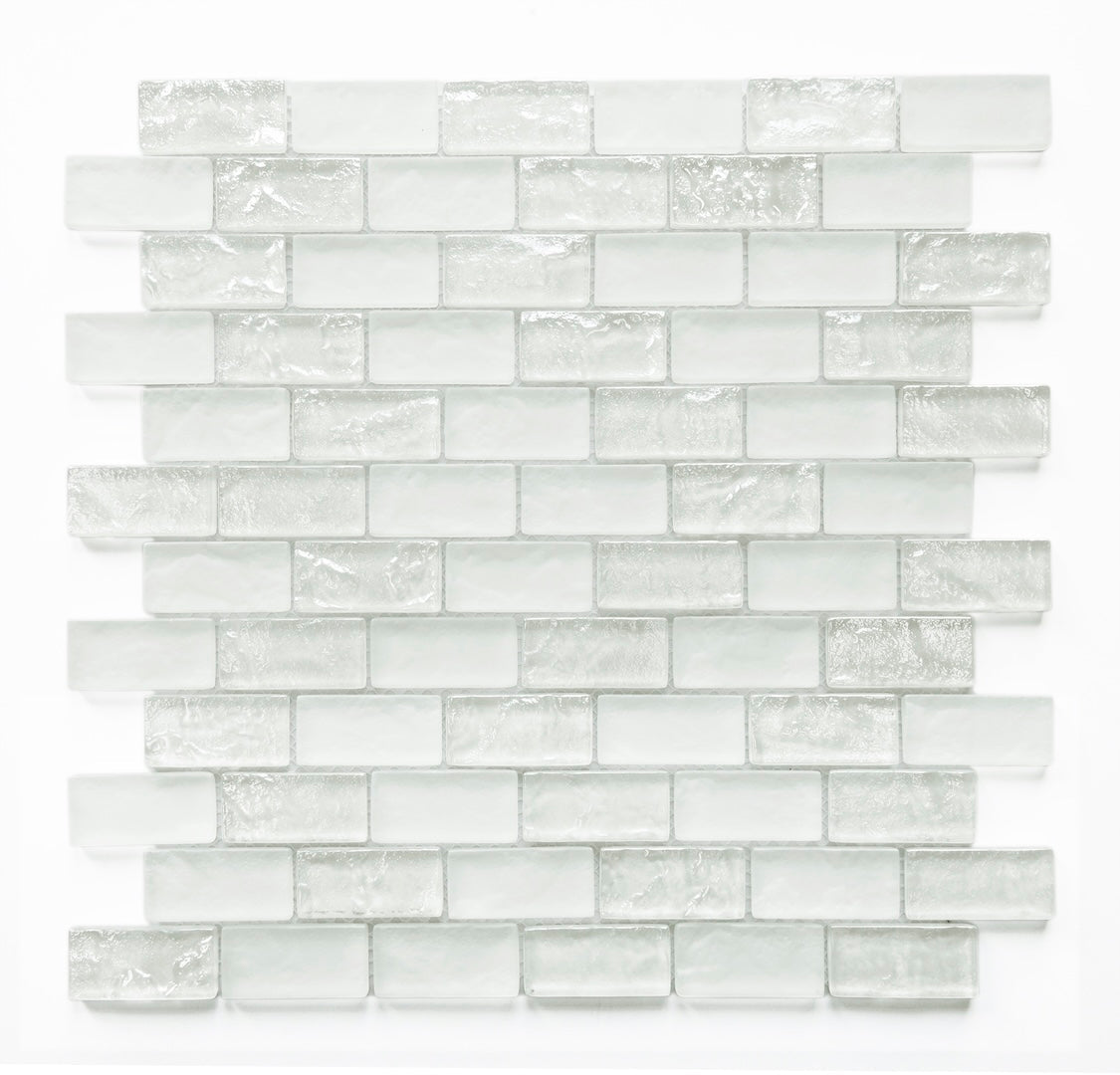 Crystal Aqua Soho White 1x2 Glass Mosaic Tile