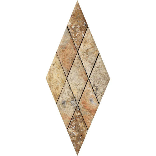 3x6 Honed Scabos Travertine Deep-Beveled Diamond Mosaic Tile.