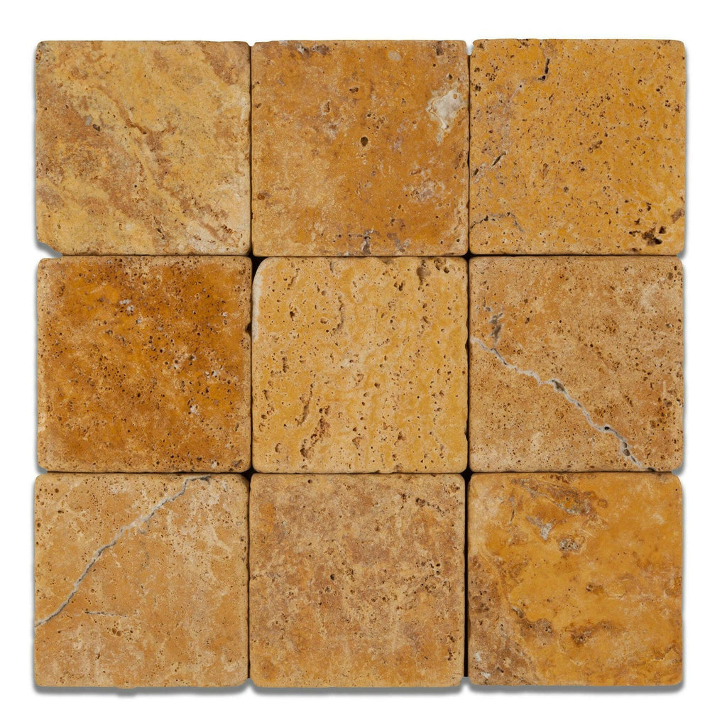 Gold Travertine 4x4 Tumbled Tile
