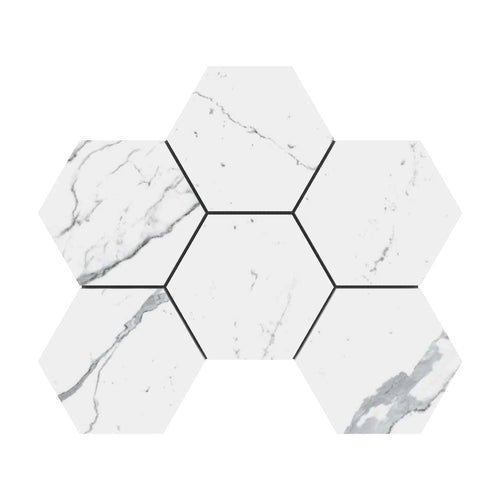 4x4 Statuario Hexagon Marble Mosaic Polished.