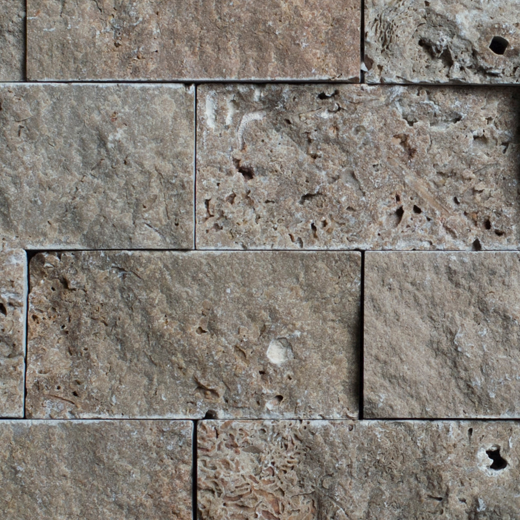 Noce Travertine 2x4 Split Face Mosaic Tile