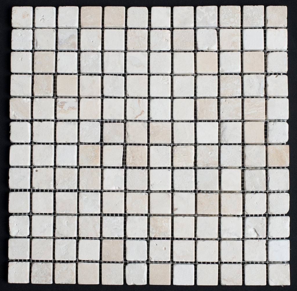 Cream Light Bianco 1x1 Tumbled Mosaic Tile