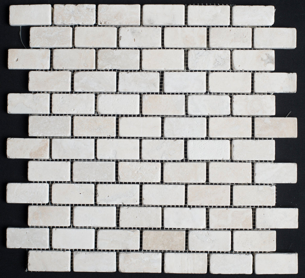 Cream Light Bianco 1x2 Tumbled Mosaic Tile