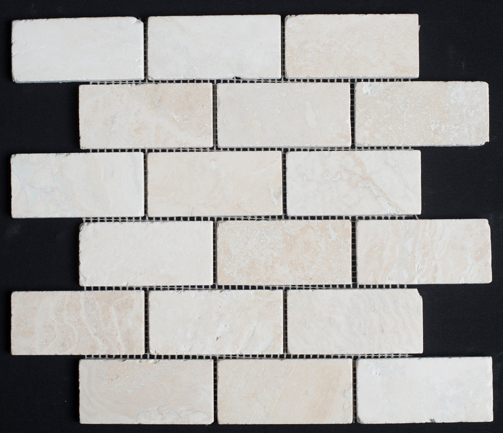 Cream Light Bianco 2x4 Tumbled Mosaic Tile
