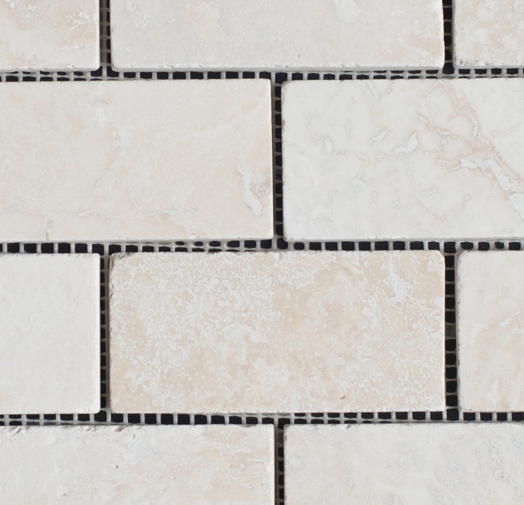 Cream Light Bianco 2x4 Tumbled Mosaic Tile