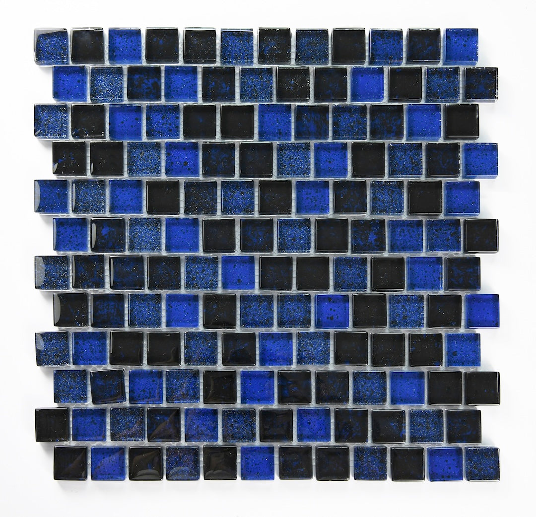 Crystal Aqua Blueberry 1X1 Glass Mosaic Tile