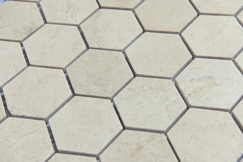 Crema Marfil Marble 2x2 Hexagon Honed Mosaic Mosaic Tile