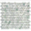 Oriental White Honed Marble Penny Round Mosaic Tile (Oriental White + Thassos + Ming Green)