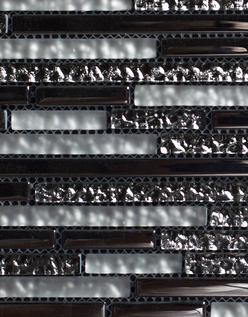 Close-up of a metallic mosaic tile with reflective properties