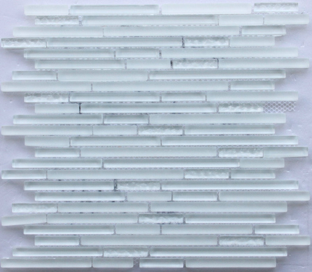 Mosaic tile pattern with horizontal strips on a white background