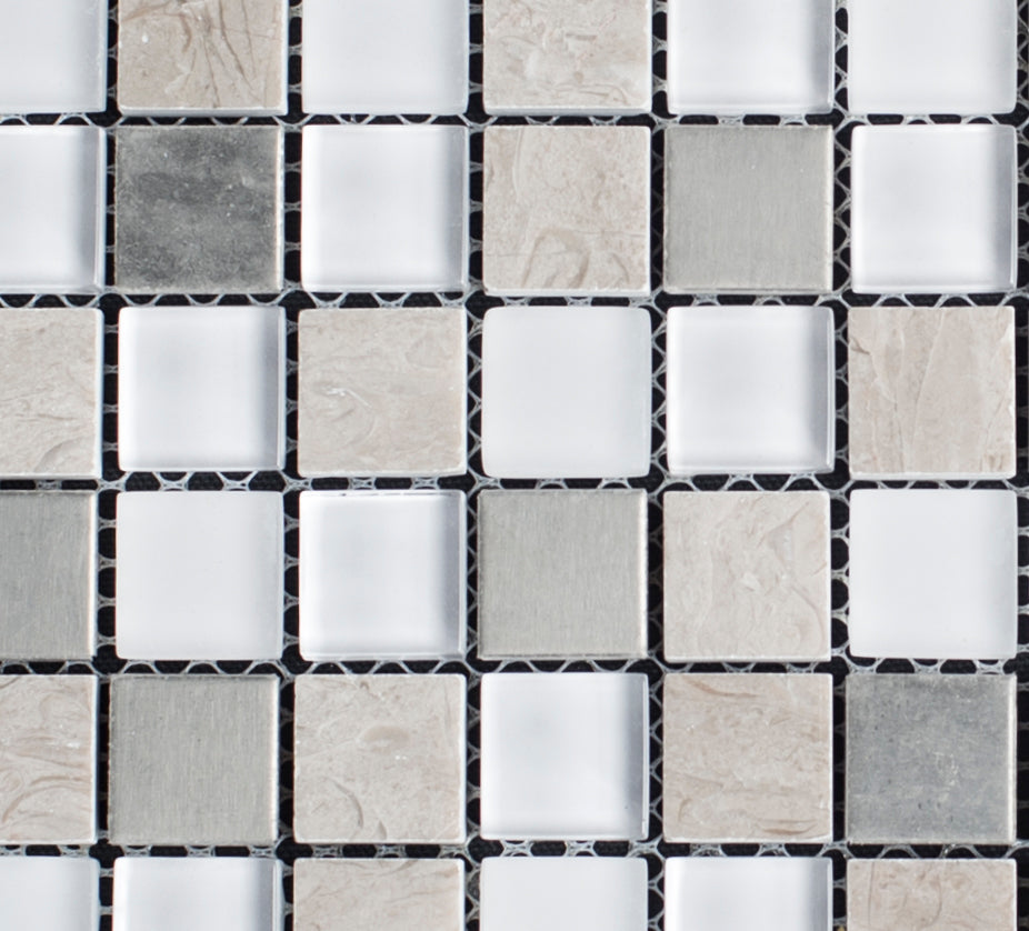 Mosaic tile pattern with gray and white squares