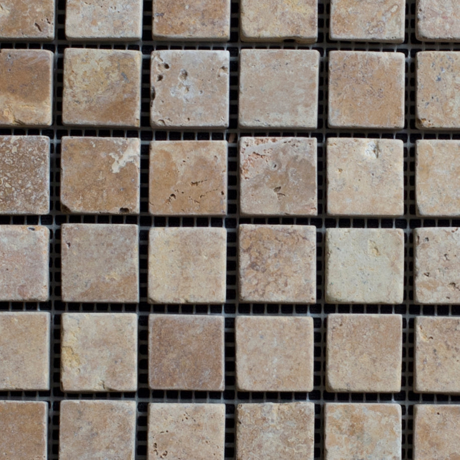 Gold Travertine 1x1 Tumbled Mosaic Tile