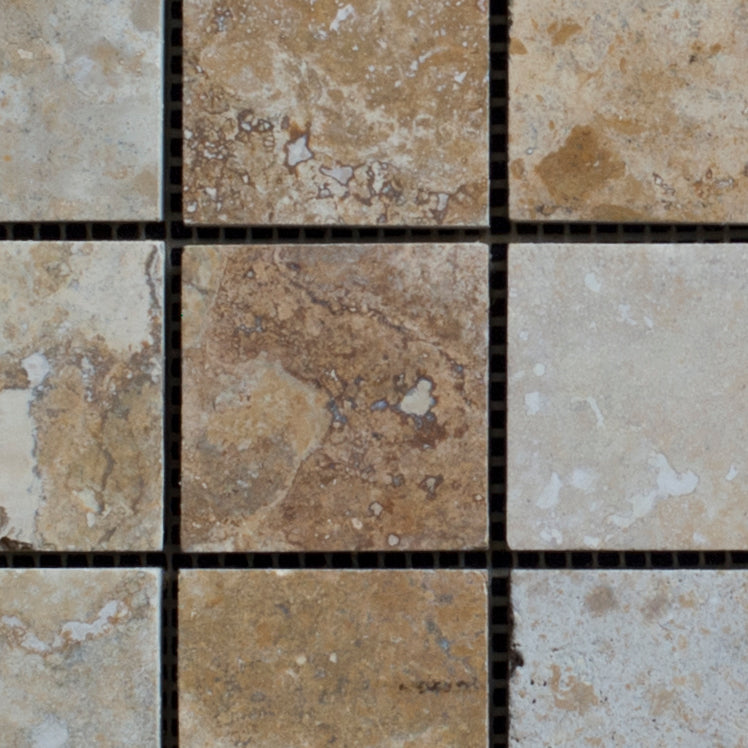 Gold Travertine 2x2 Honed and Filled Mosaic Tile