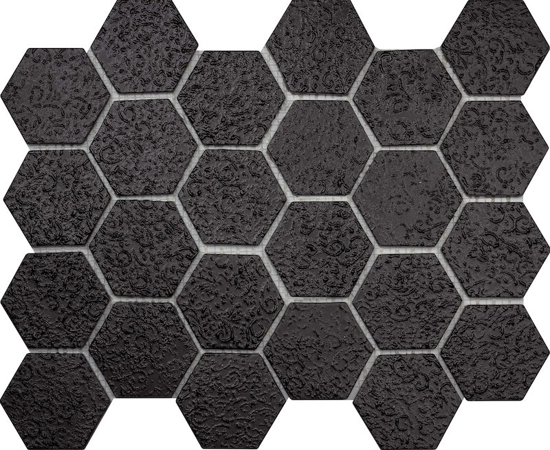 Hexa Mega Garden Black Matte Glass Mosaic Tile