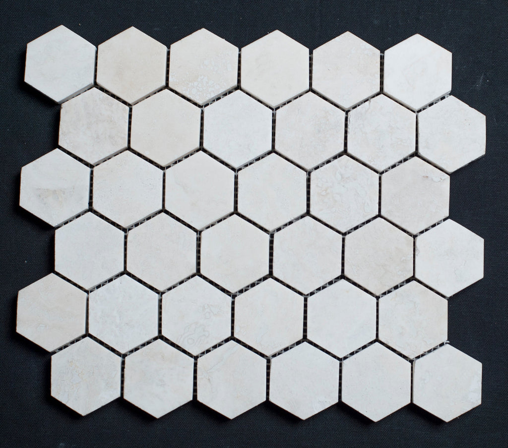Cream Light Bianco Hexagon Honed and Filled Mosaic Tile