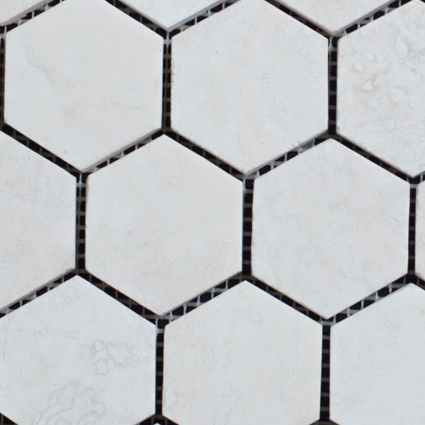 Cream Light Bianco Hexagon Honed and Filled Mosaic Tile