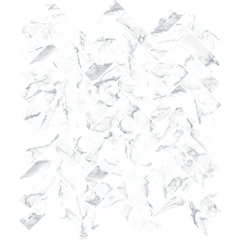 Herringbone Calacatta Matte Marble Look Glass Mosaic Tile