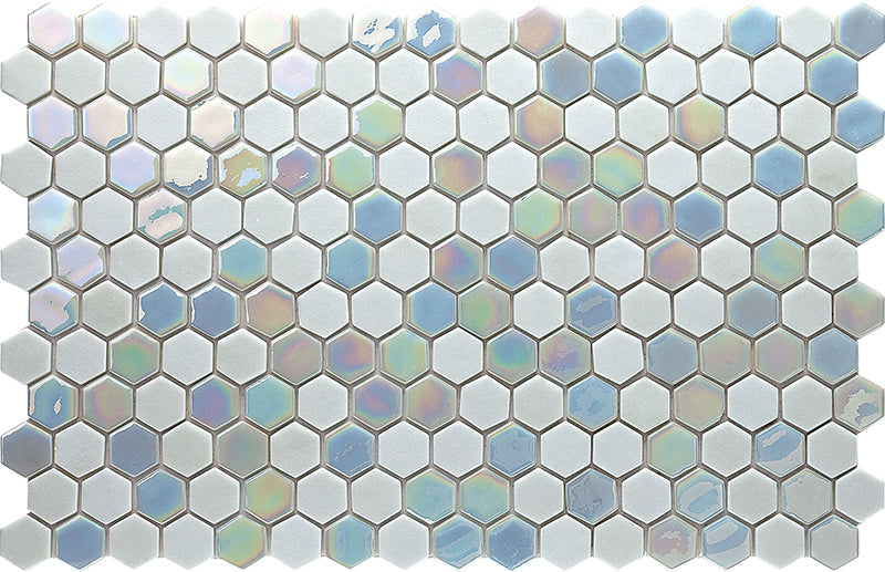 Hexa Artistic Blend Sugar White Glass Mosaic Tile