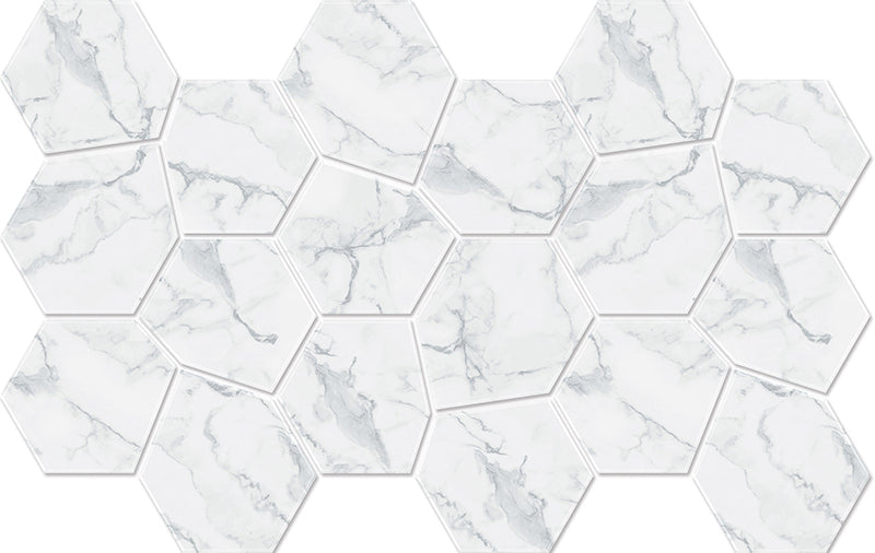 Hexa Mega Air Calacatta Matte Marble Look Glass Mosaic Tile