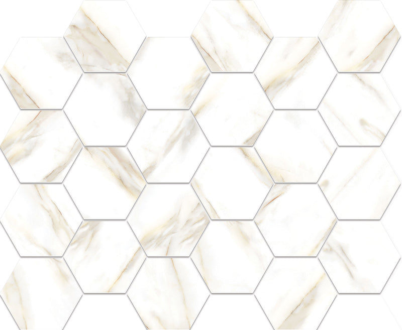 Hexa Mega Calacatta Look Gold Matte Glass Mosaic Tile