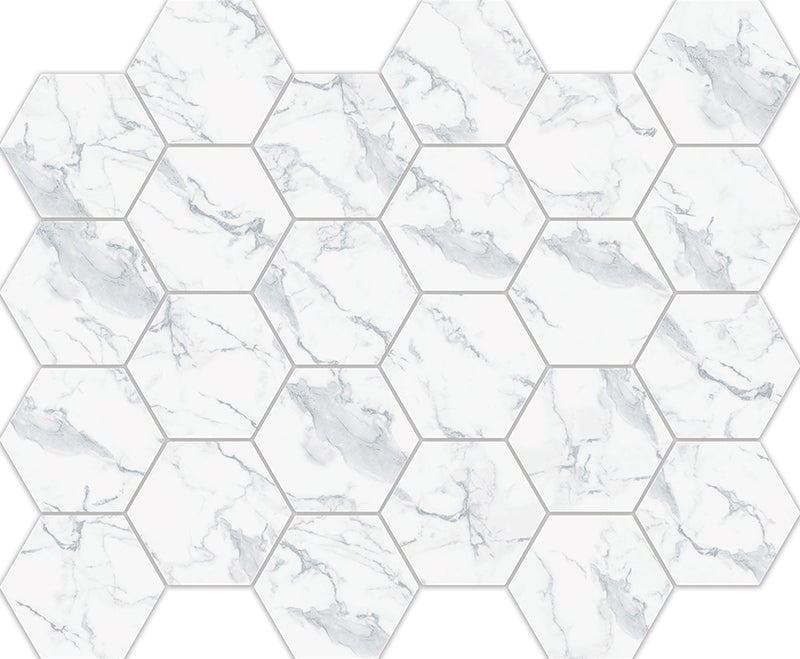 Hexa Mega Calacatta Look Matte Glass Mosaic Tile