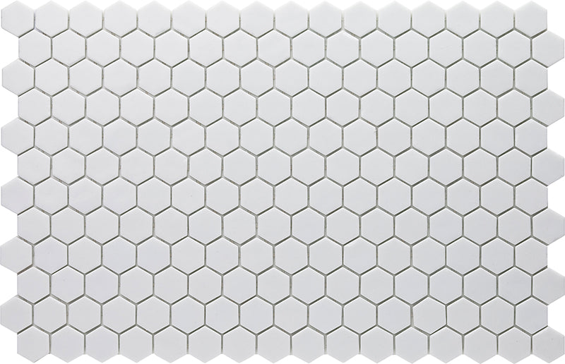 Hexa Neostone White Matte Glass Mosaic Tile