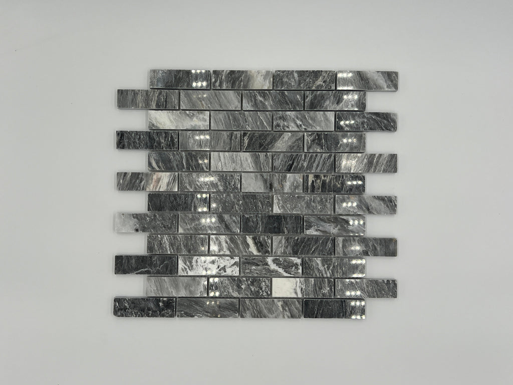 Bardiglio Marble 1x3 Stacked Brick Mosaic Tile - stoneandtiledepot.com