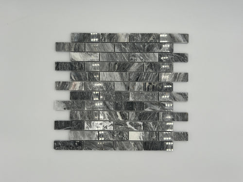 Bardiglio Marble 1x3 Stacked Brick Mosaic Tile - stoneandtiledepot.com
