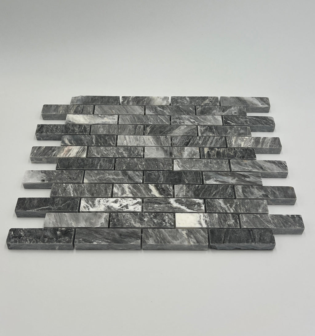 Bardiglio Marble 1x3 Stacked Brick Mosaic Tile - stoneandtiledepot.com