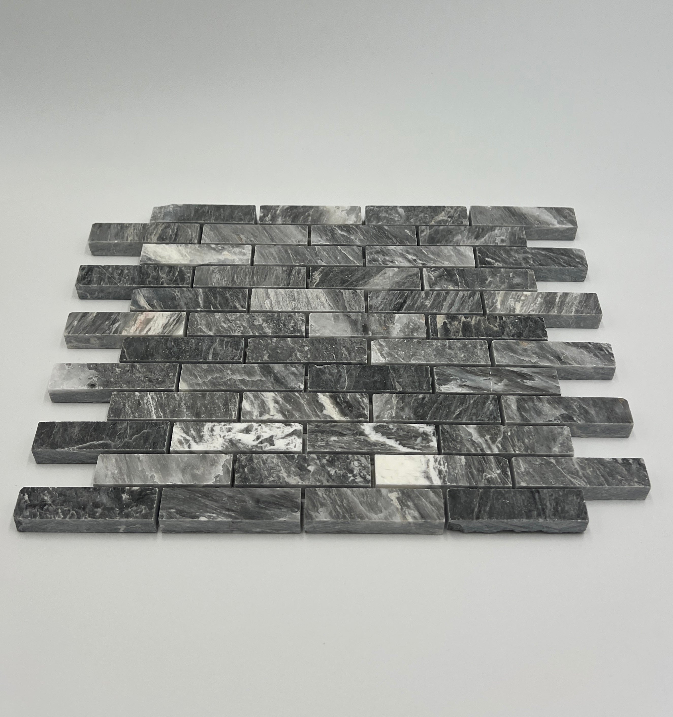 Bardiglio Marble 1x3 Stacked Brick Mosaic Tile - stoneandtiledepot.com